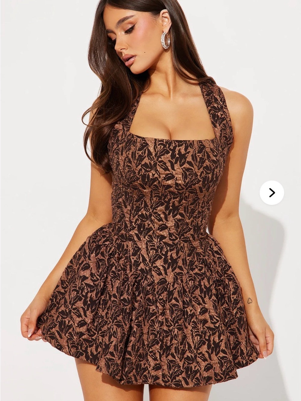 Fashion Nova Noma halter textured Mini Dress- chocolate - Picture 1 of 3